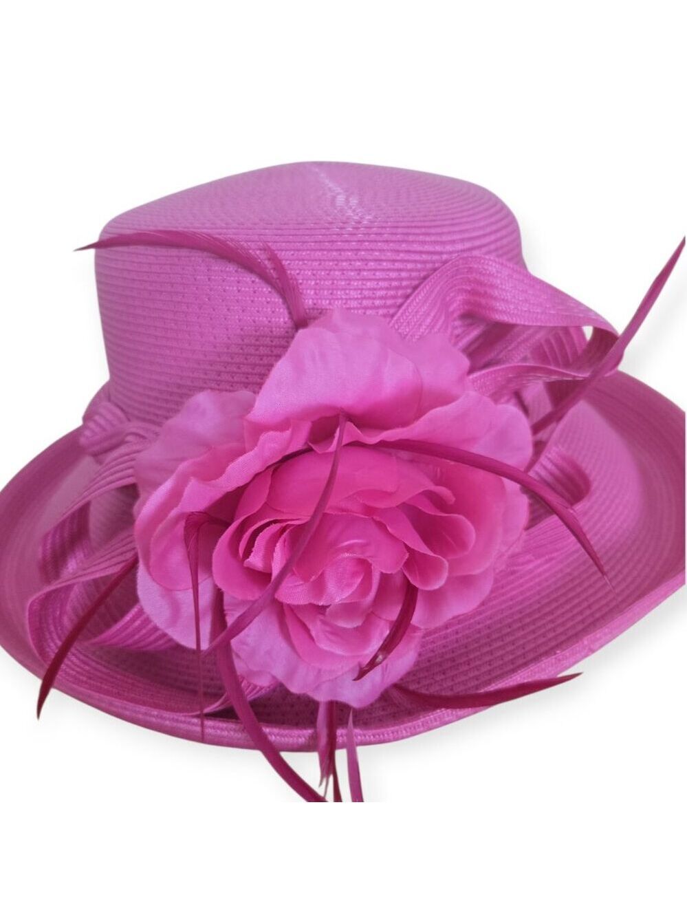 betmar Hot Pink Straw Dress Hat with Braided Band and Floral Accent - Picture 6 of 8